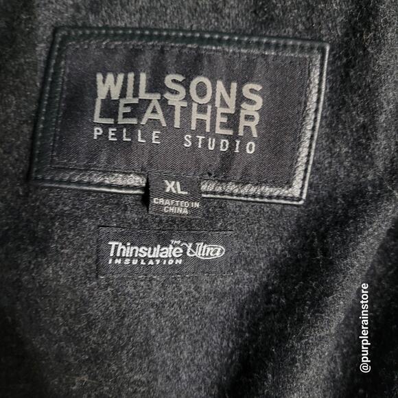 Vtg Wilsons Pelle Studio Pebbled Leather Trench Coat XL Thinsulate Lining Preppy - Picture 4 of 13